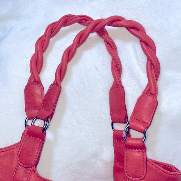 Relic By Fossil Coral Faux Leather Shoulder Bag Purse W/ Pockets Braided Straps - Picture 4 of 13